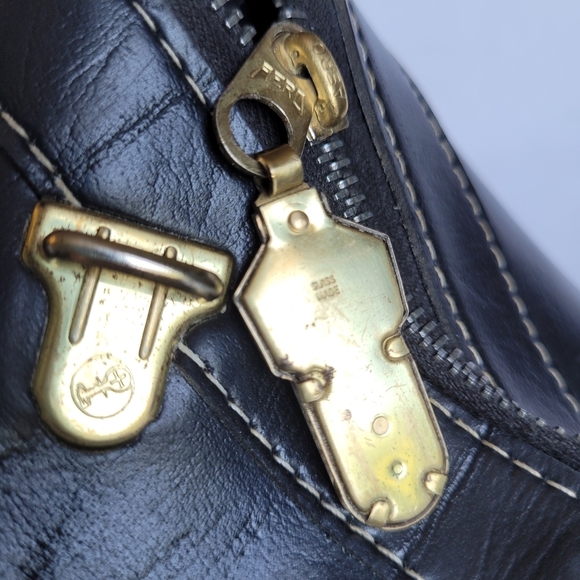 Quality Lg Black Leather Top Load Carry All Travel Bag Vtg Aero Zippers OOAK - Picture 12 of 16